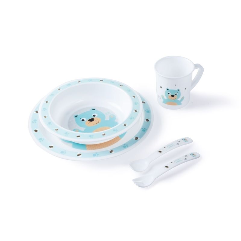 CANPOL SET REPAS 5P TURQUOISE HAPPY ANIMALS OURS 4/401
