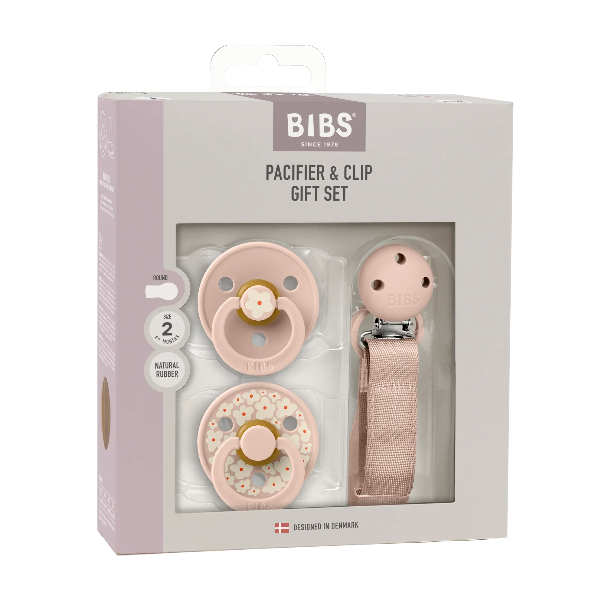 BIBS COFFRET PACIFIER ATTACHE + SUCETTE JASMINE BLUSH